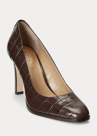 Escarpins en cuir gaufré Camila de Ralph Lauren pour femmes, couleur chocolat