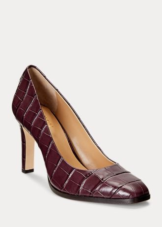 Escarpins en cuir gaufré Camila Ralph Lauren rouge foncé pour femmes