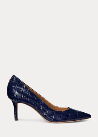 Escarpins en cuir gaufré Ralph Lauren Lanette bleu marine pour femme