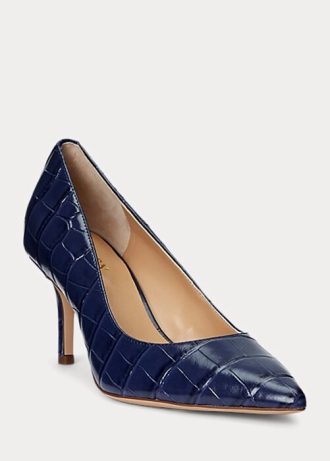Escarpins en cuir gaufré Ralph Lauren Lanette bleu marine pour femme
