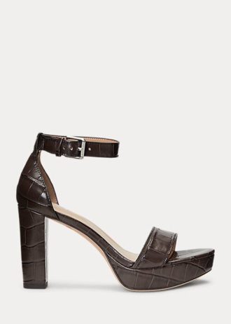 Escarpins en cuir gaufré Sylvia de Ralph Lauren pour femmes marron