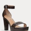 Escarpins en cuir gaufré Sylvia de Ralph Lauren pour femmes marron