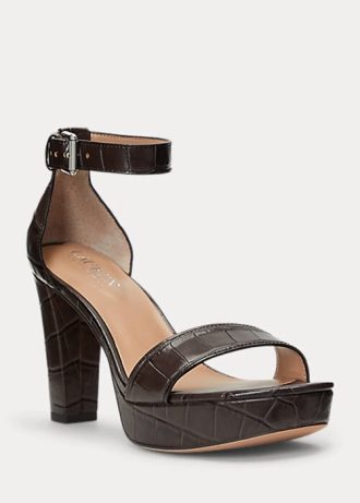 Escarpins en cuir gaufré Sylvia de Ralph Lauren pour femmes marron