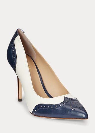 Escarpins en cuir nappa et bruni Lynden Ralph Lauren bleu marine/blanc pour femme Escarpins en cuir nappa et bruni Lynden Ralph Lauren bleu marine/blanc pour femme