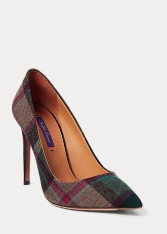 Escarpins en laine à carreaux Celia Ralph Lauren verts/rouges pour femmes