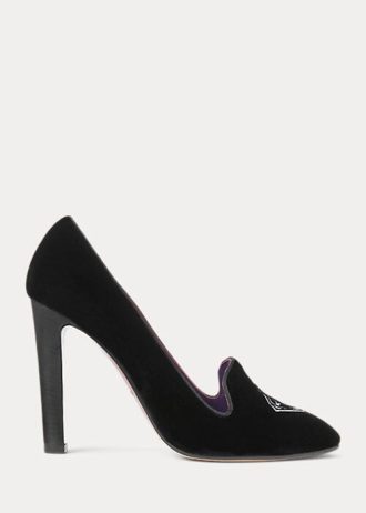 Escarpins en velours brodés noirs Ralph Lauren Marion pour femmes