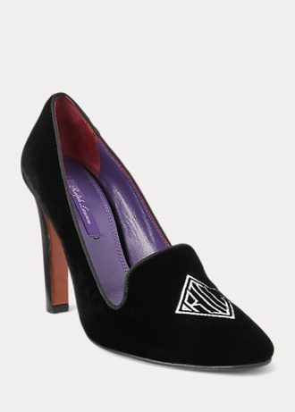 Escarpins en velours brodés noirs Ralph Lauren Marion pour femmes
