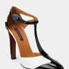 Escarpins Ralph Lauren Haskell en cuir de veau à blocs de couleurs noir/blanc pour femme Escarpins Ralph Lauren Haskell en cuir de veau à blocs de couleurs noir/blanc pour femme