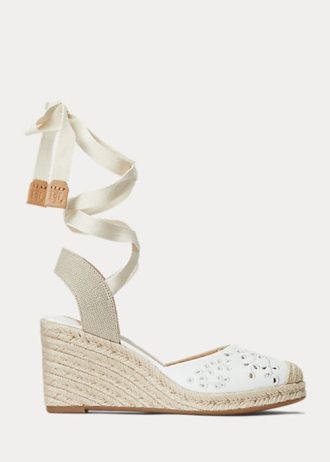 Espadrille blanche en cuir nappa à œillets et motif cachemire Ralph Lauren pour femme