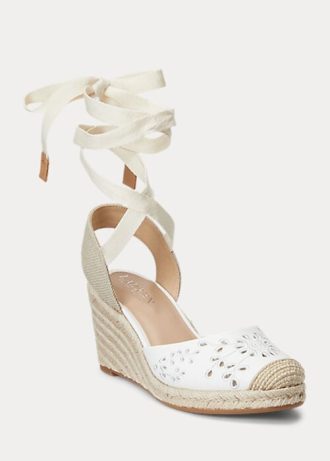 Espadrille blanche en cuir nappa à œillets et motif cachemire Ralph Lauren pour femme