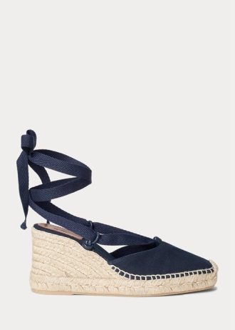 Espadrille compensée en toile bleu marine Ralph Lauren pour femme