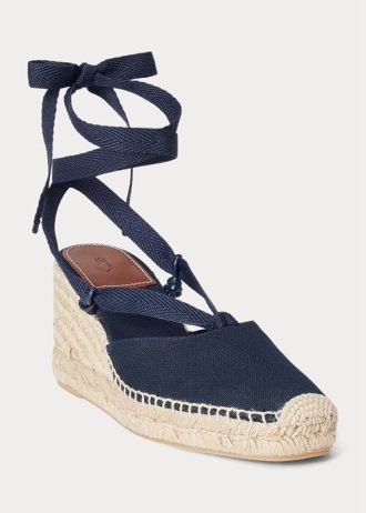 Espadrille compensée en toile bleu marine Ralph Lauren pour femme