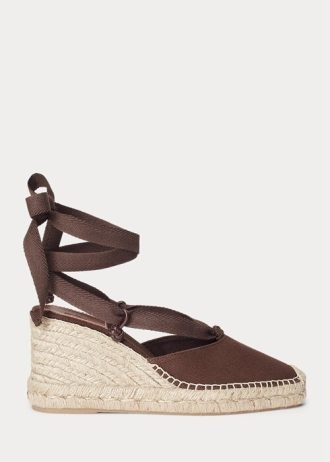 Espadrille compensée en toile chocolat Ralph Lauren pour femme