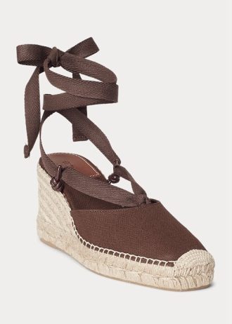 Espadrille compensée en toile chocolat Ralph Lauren pour femme