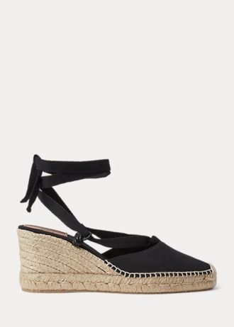 Espadrille compensée en toile noire Ralph Lauren pour femme
