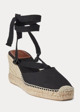 Espadrille compensée en toile noire Ralph Lauren pour femme