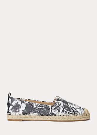 Espadrille en cuir à fleurs Cameryn III blanche/noire pour femme Ralph Lauren