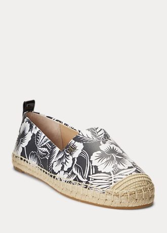 Espadrille en cuir à fleurs Cameryn III blanche/noire pour femme Ralph Lauren