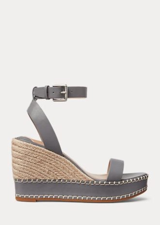 Espadrille en cuir grise Ralph Lauren Hilarie pour femme
