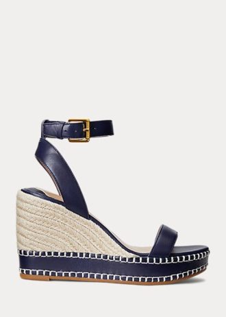 Espadrille en cuir Hilarie bleu marine Ralph Lauren pour femme
