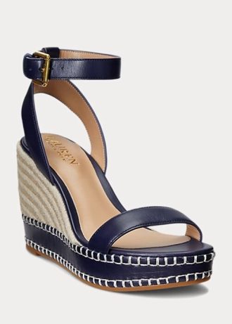 Espadrille en cuir Hilarie bleu marine Ralph Lauren pour femme