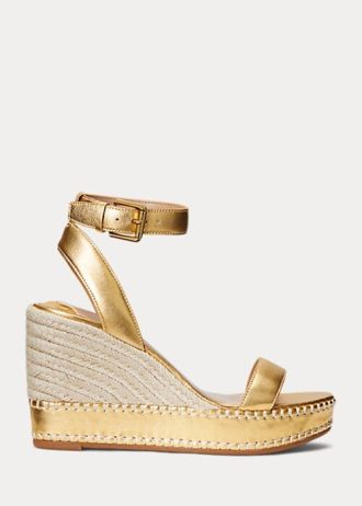 Espadrille en cuir métallisé doré Ralph Lauren Hilarie pour femme