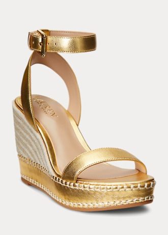 Espadrille en cuir métallisé doré Ralph Lauren Hilarie pour femme