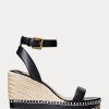 Espadrille en cuir noir Ralph Lauren Hilarie pour femme
