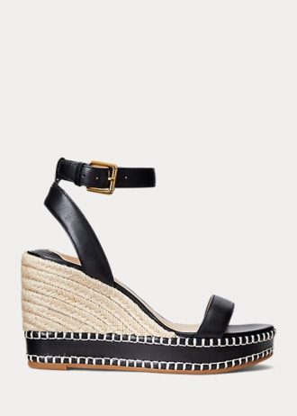 Espadrille en cuir noir Ralph Lauren Hilarie pour femme