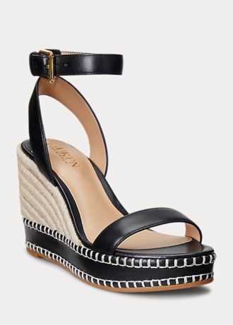Espadrille en cuir noir Ralph Lauren Hilarie pour femme