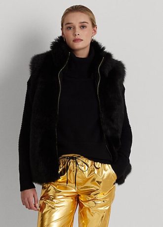 Gilet en peau lainée noire Ralph Lauren pour femme