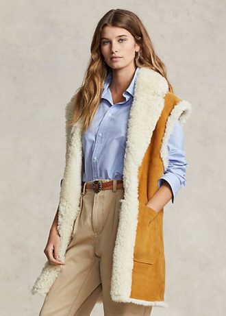 Gilet réversible en peau lainée kaki Ralph Lauren pour femme