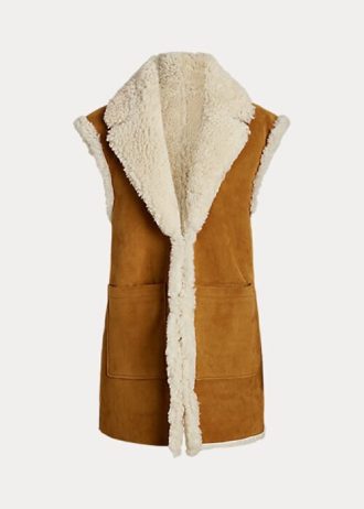 Gilet réversible en peau lainée kaki Ralph Lauren pour femme