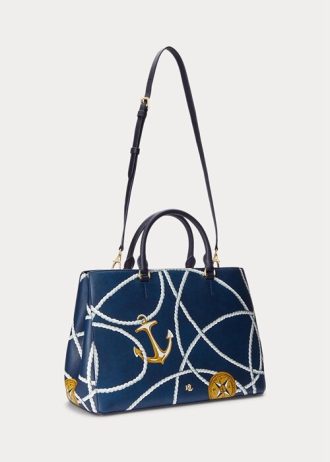 Grand sac cartable Hanna en cuir à imprimé corde nautique pour femme Ralph Lauren Crosshatch