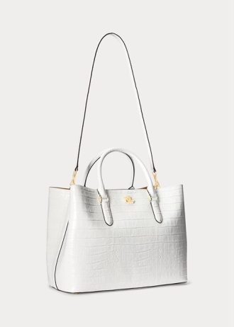 Grand sac cartable Marcy en cuir gaufré blanc pour femme Ralph Lauren
