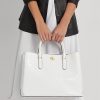 Grand sac cartable Marcy en cuir gaufré blanc pour femme Ralph Lauren