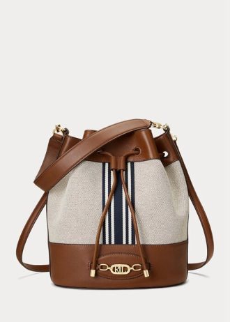 Grand sac à main Andie en toile Ralph Lauren pour femme, beige/bleu marine à rayures