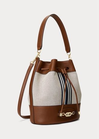 Grand sac à main Andie en toile Ralph Lauren pour femme, beige/bleu marine à rayures