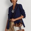 Grand sac à main Andie en toile Ralph Lauren pour femme, beige/bleu marine à rayures Grand sac à main Andie en toile Ralph Lauren pour femme, beige/bleu marine à rayures