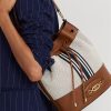 Grand sac à main Andie en toile Ralph Lauren pour femme, beige/bleu marine à rayures Grand sac à main Andie en toile Ralph Lauren pour femme, beige/bleu marine à rayures