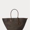 Grands sacs fourre-tout Bellport en paille et cuir Ralph Lauren pour femme en chocolat