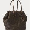 Grands sacs fourre-tout Bellport en paille et cuir Ralph Lauren pour femme en chocolat
