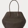 Grands sacs fourre-tout Bellport en paille et cuir Ralph Lauren pour femme en chocolat