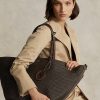 Grands sacs fourre-tout Bellport en paille et cuir Ralph Lauren pour femme en chocolat