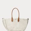 Grands sacs fourre-tout Bellport Ralph Lauren en cuir crocheté crème parchemin pour femme