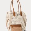 Grands sacs fourre-tout Bellport Ralph Lauren en cuir crocheté crème parchemin pour femme