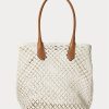 Grands sacs fourre-tout Bellport Ralph Lauren en cuir crocheté crème parchemin pour femme