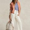 Grands sacs fourre-tout Bellport Ralph Lauren en cuir crocheté crème parchemin pour femme