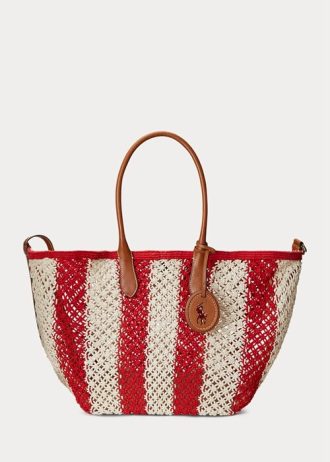 Grands sacs fourre-tout Bellport tissés à rayures Ralph Lauren pour femme Ruby/Natural