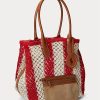 Grands sacs fourre-tout Bellport tissés à rayures Ralph Lauren pour femme Ruby/Natural Grands sacs fourre-tout Bellport tissés à rayures Ralph Lauren pour femme Ruby/Natural